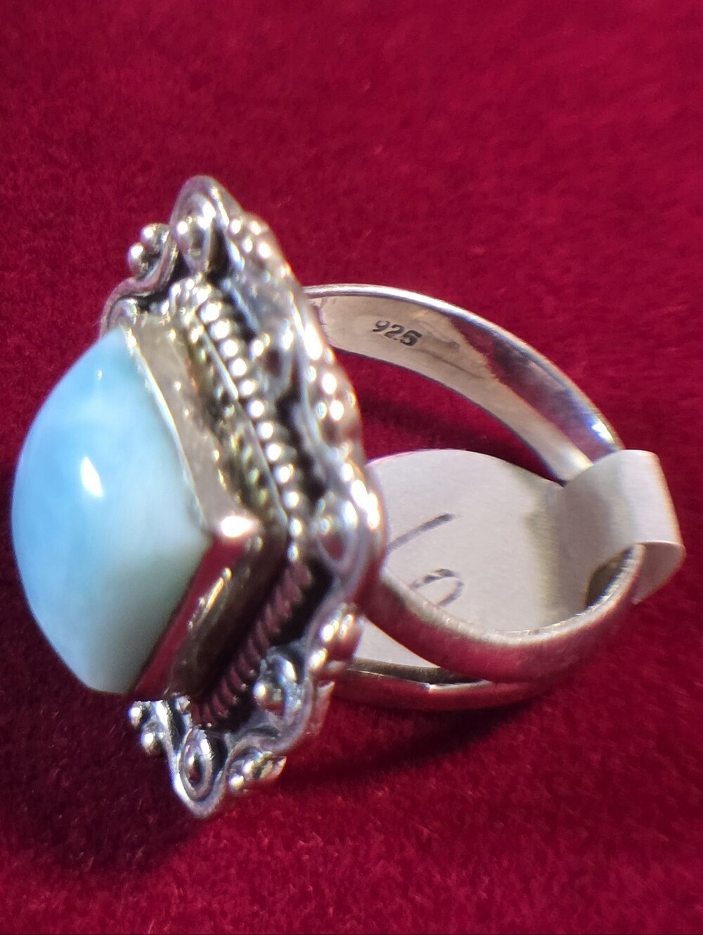 0.925 Larimar Sterling Silver ring - Size 6   NWT